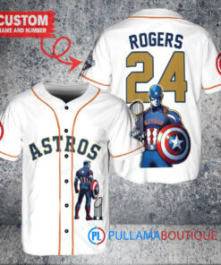 Houston Astros x Marvel Captain America Steve Rogers with Trophy Custom Baseball Jersey White