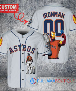 Houston Astros x Marvel Iron Man Tony Stark with Trophy Custom Baseball Jersey Gray