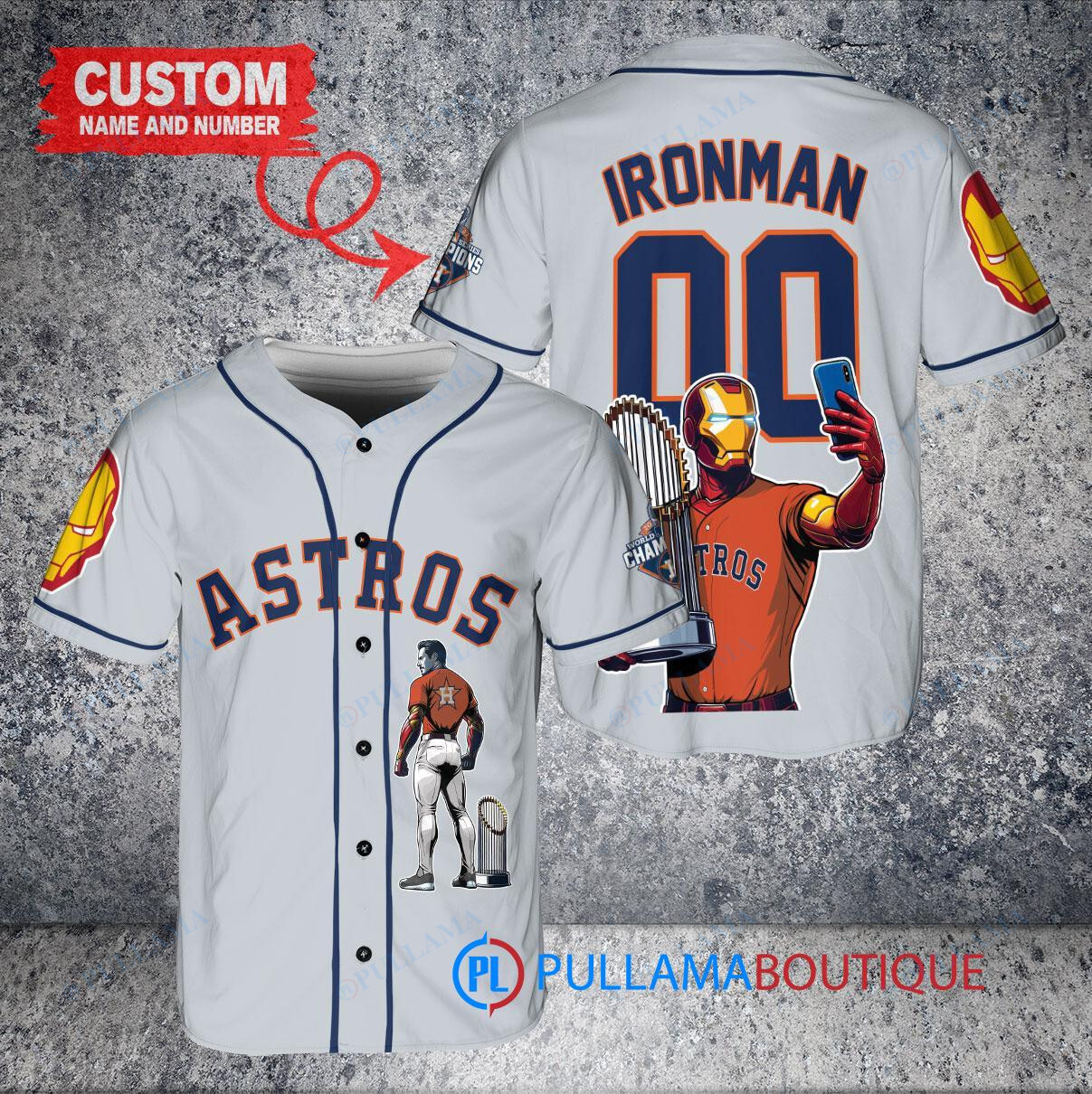 Pittsburgh Pirates x Marvel Iron Man Tony Stark with Trophy Custom Baseball Jersey Gray