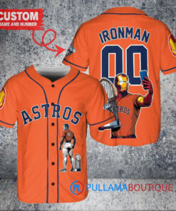 Houston Astros x Marvel Iron Man Tony Stark with Trophy Custom Baseball Jersey Orange