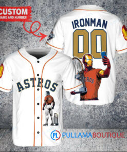 Houston Astros x Marvel Iron Man Tony Stark with Trophy Custom Baseball Jersey White