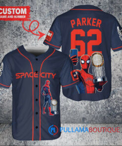 Houston Astros x Marvel Spiderman with Trophy Custom Baseball Jersey Navy City Connect