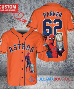 Houston Astros x Marvel Spiderman with Trophy Custom Baseball Jersey Orange