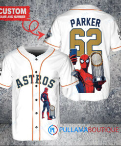 Houston Astros x Marvel Spiderman with Trophy Custom Baseball Jersey White