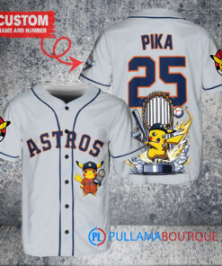 Houston Astros x Pikachu Pokemon with Trophy Custom Baseball Jersey Gray