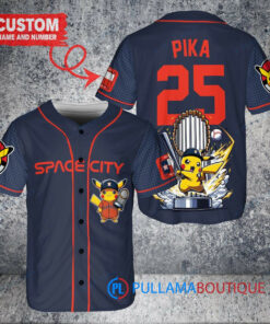 Houston Astros x Pikachu Pokemon with Trophy Custom Baseball Jersey Navy City Connect