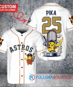 Houston Astros x Pikachu Pokemon with Trophy Custom Baseball Jersey White