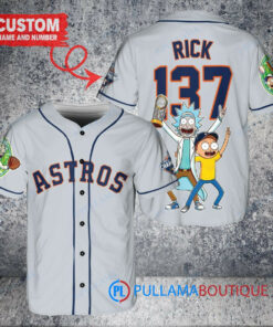 Houston Astros x Rick and Morty with Trophy Custom Baseball Jersey Gray