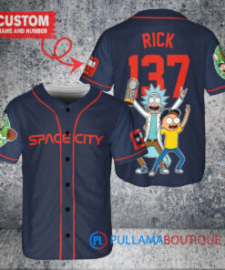 Houston Astros x Rick and Morty with Trophy Custom Baseball Jersey Navy City Connect