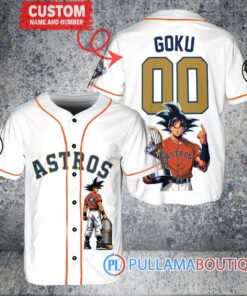 Houston Astros x Son Goku Kakarot Super Saiyan Dragon Ball Z with Trophy Baseball Jersey White V2