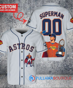 Houston Astros x Superman DC Comics with Trophy Custom Baseball Jersey Gray