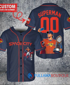 Houston Astros x Superman DC Comics with Trophy Custom Baseball Jersey Navy City Connect