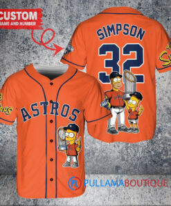 Houston Astros x The Simpsons Bart Simpson, Homer Simpson, Lisa Simpson with Trophy Custom Baseball Jersey Orange