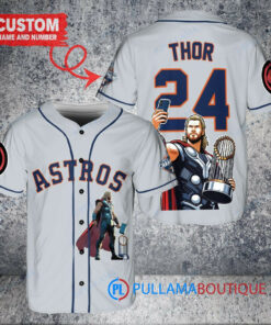 Houston Astros x Thor Marvel with Trophy Custom Baseball Jersey Gray