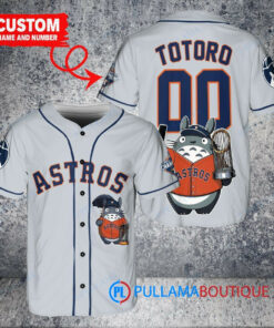 Houston Astros x Totoro Studio Ghibli with Trophy Custom Baseball Jersey Gray