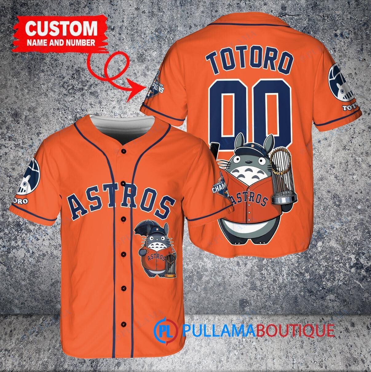 Atlanta Braves x Totoro Studio Ghibli with Trophy Custom Baseball Jersey Navy