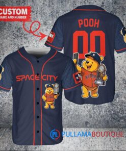 Houston Astros x Winnie the Pooh with Trophy Custom Baseball Jersey Navy City Connect