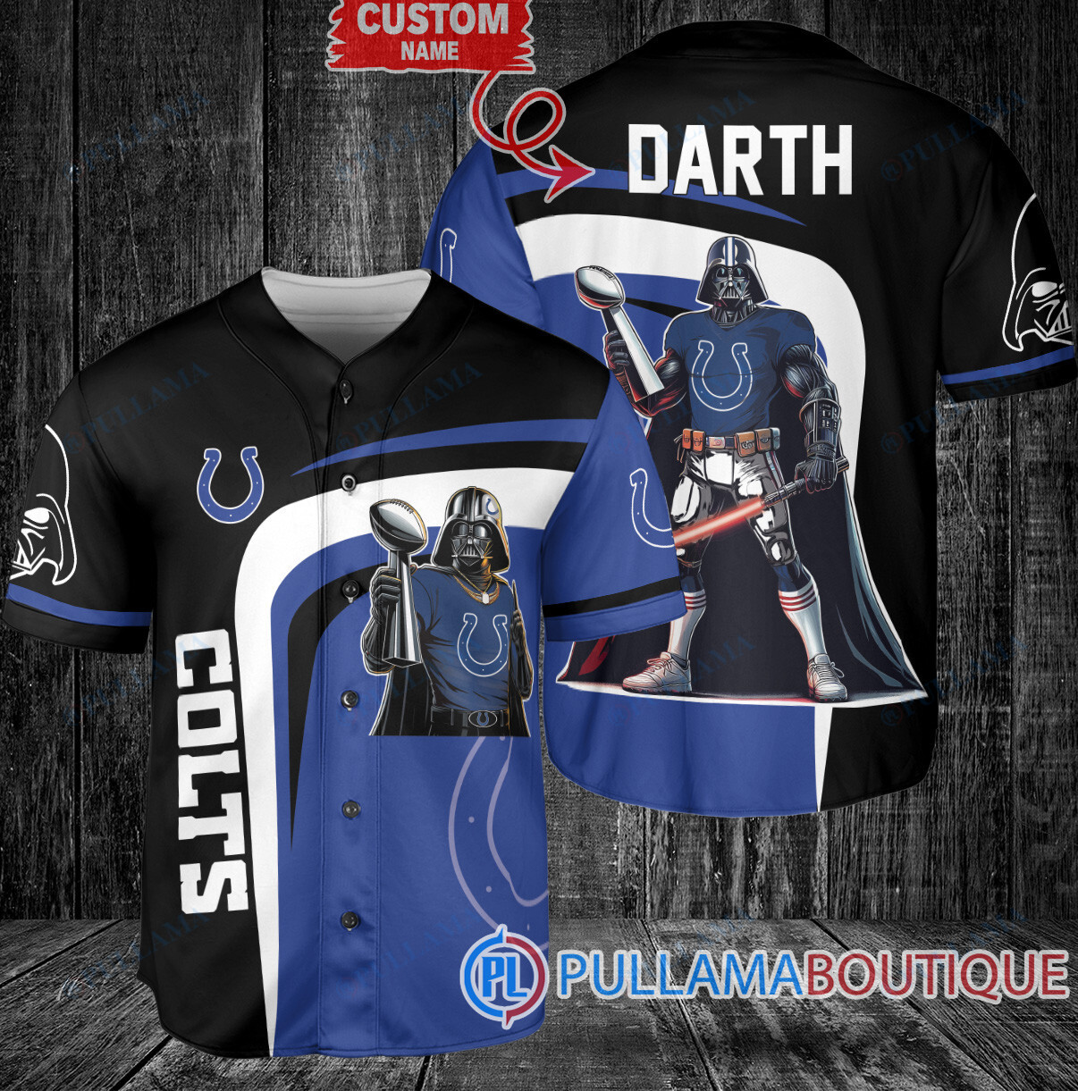 Detroit Lions x Darth Vader Star Wars with Trophy Custom Baseball Jersey Blue