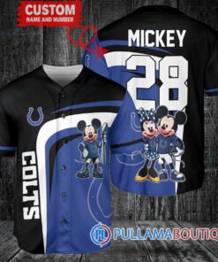 Indianapolis Colts x Mickey and Minnie with Trophy Custom Baseball Jersey Royal-Black