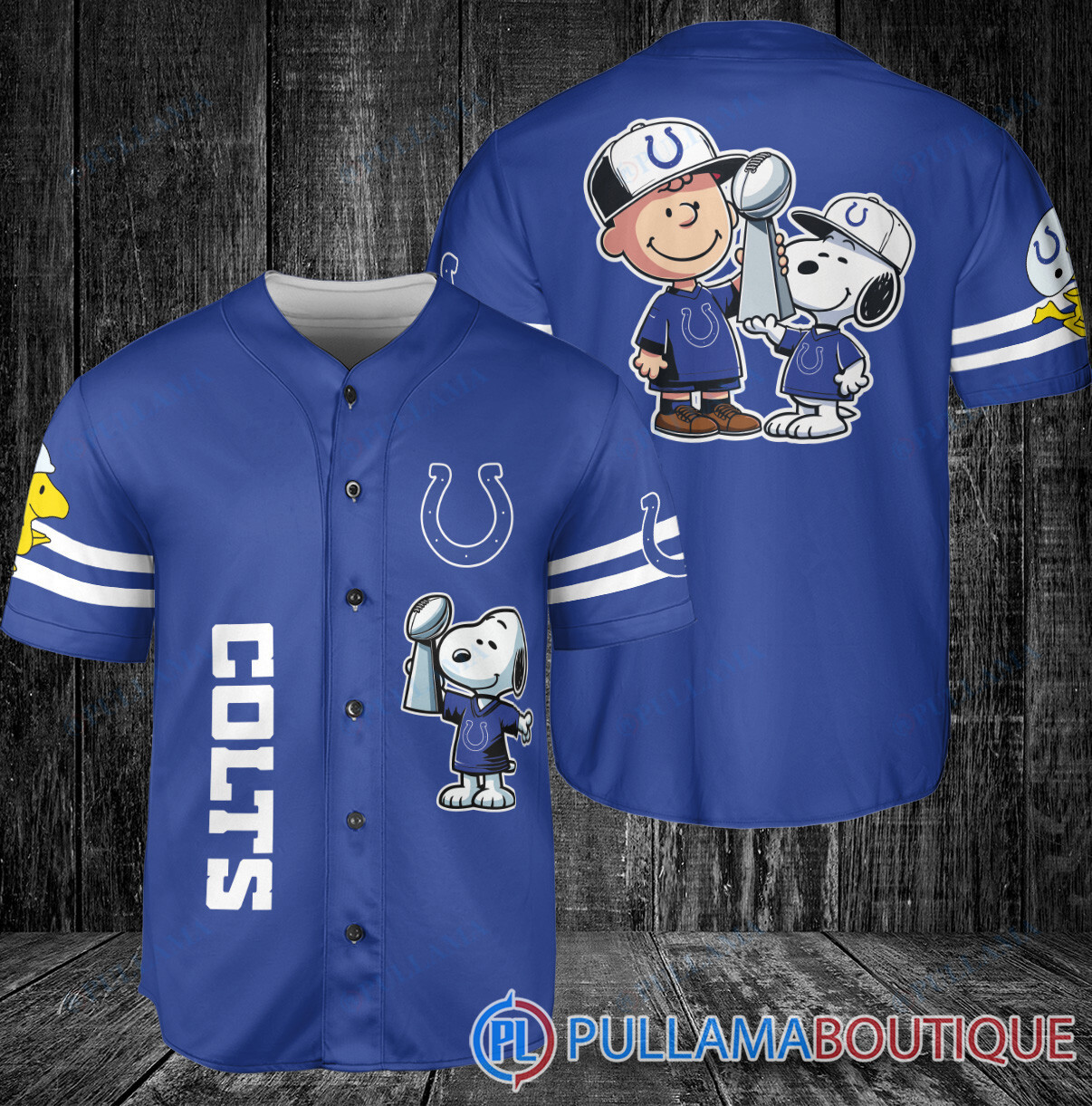 Indianapolis Colts x Snoopy and Charlie Brown with Trophy Baseball Jersey Royal-Black