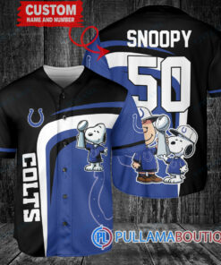 Indianapolis Colts x Snoopy and Charlie Brown with Trophy Custom Baseball Jersey Royal-Black