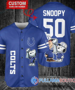 Indianapolis Colts x Snoopy and Charlie Brown with Trophy Custom Baseball Jersey Royal