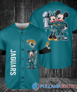 Jacksonville Jaguars x Mickey and Minnie with Trophy Baseball Jersey Teal