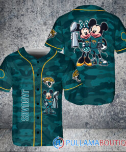 Jacksonville Jaguars x Mickey and Minnie with Trophy Baseball Jersey Teal Military