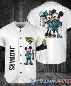 Jacksonville Jaguars x Mickey and Minnie with Trophy Baseball Jersey White