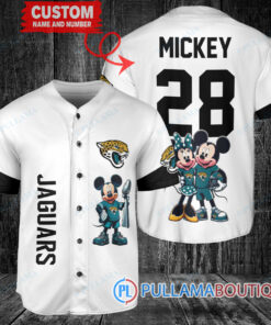 Jacksonville Jaguars x Mickey and Minnie with Trophy Custom Baseball Jersey White