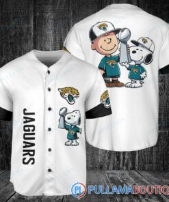 Jacksonville Jaguars x Snoopy and Charlie Brown with Trophy Baseball Jersey White