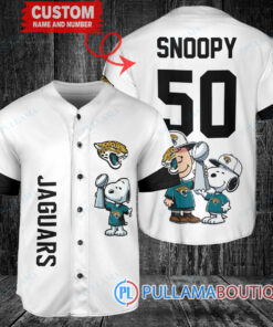 Jacksonville Jaguars x Snoopy and Charlie Brown with Trophy Custom Baseball Jersey White