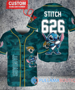 Jacksonville Jaguars x Stitch with Trophy Custom Baseball Jersey Teal Military