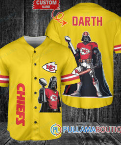 Kansas City Chiefs x Darth Vader Star Wars with Trophy Custom Baseball Jersey Gold