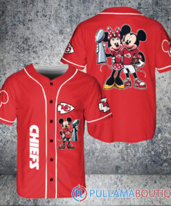 Kansas City Chiefs x Mickey and Minnie with Trophy Baseball Jersey Red