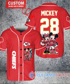 Kansas City Chiefs x Mickey and Minnie with Trophy Custom Baseball Jersey Red