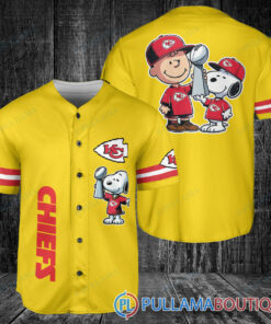 Kansas City Chiefs x Snoopy and Charlie Brown with Trophy Baseball Jersey Gold