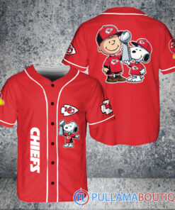 Kansas City Chiefs x Snoopy and Charlie Brown with Trophy Baseball Jersey Red