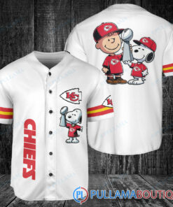 Kansas City Chiefs x Snoopy and Charlie Brown with Trophy Baseball Jersey White