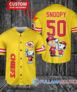 Kansas City Chiefs x Snoopy and Charlie Brown with Trophy Custom Baseball Jersey Gold