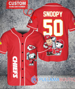 Kansas City Chiefs x Snoopy and Charlie Brown with Trophy Custom Baseball Jersey Red