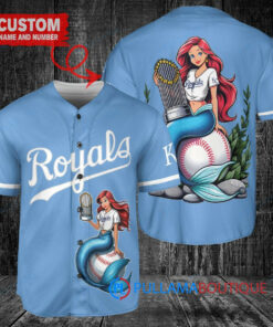 Kansas City Royals x Ariel Mermaid with Trophy Custom Baseball Jersey Light Blue