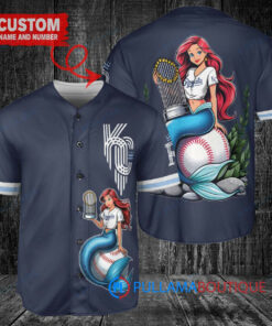 Kansas City Royals x Ariel Mermaid with Trophy Custom Baseball Jersey Navy