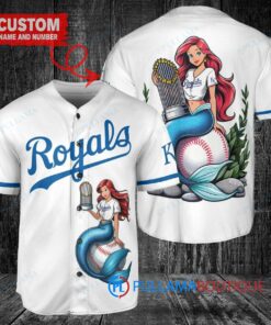 Kansas City Royals x Ariel Mermaid with Trophy Custom Baseball Jersey White