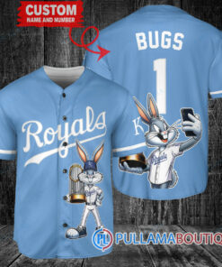 Kansas City Royals x Bugs Bunny with Trophy Baseball Jersey Light Blue