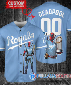 Kansas City Royals x Deadpool with Trophy Baseball Jersey Light Blue