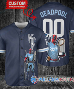 Kansas City Royals x Deadpool with Trophy Baseball Jersey Navy