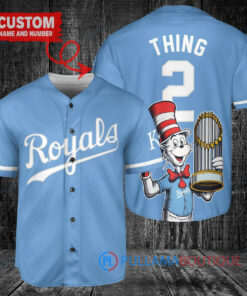 Kansas City Royals x Dr Seuss with World Series Trophy Custom Baseball Jersey Light Blue