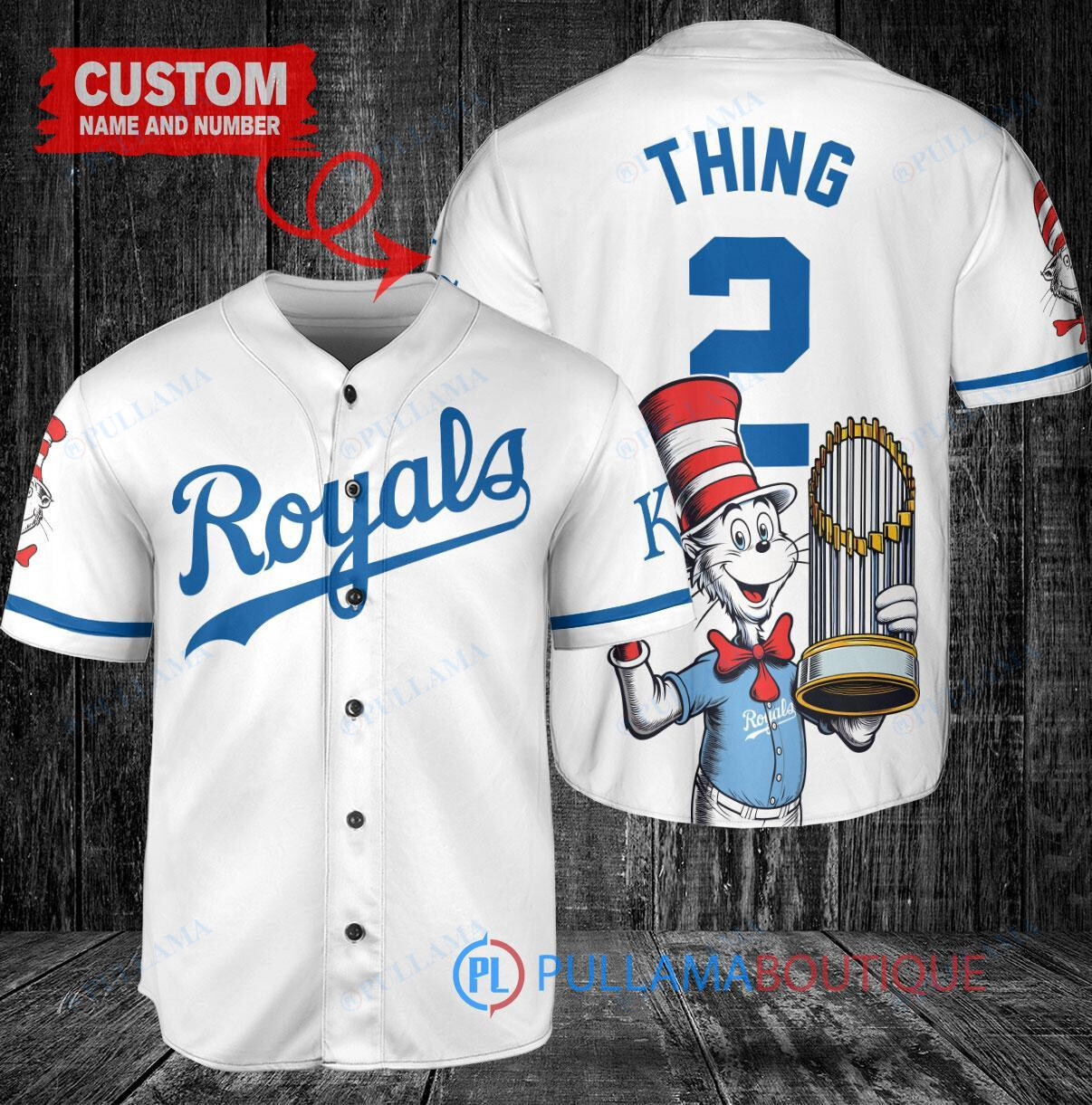 Kansas City Royals x Dr Seuss with World Series Trophy Custom Baseball Jersey Light Blue