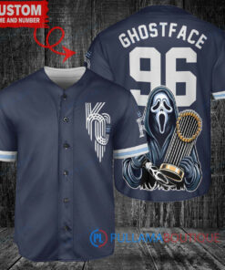 Kansas City Royals x Ghostface Scream Halloween Halloween with World Series Trophy Custom Baseball Jersey Navy